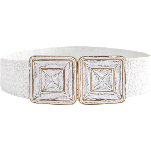 Zhengup Women's Symmetrical Buckle Straw Belts Wide Belt Elastic Waistband