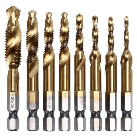 

8Pcs Spiral Flute Tap 1/4in Hex Shank Combination Screw Tapping Bit Drilling Chamfering Tool