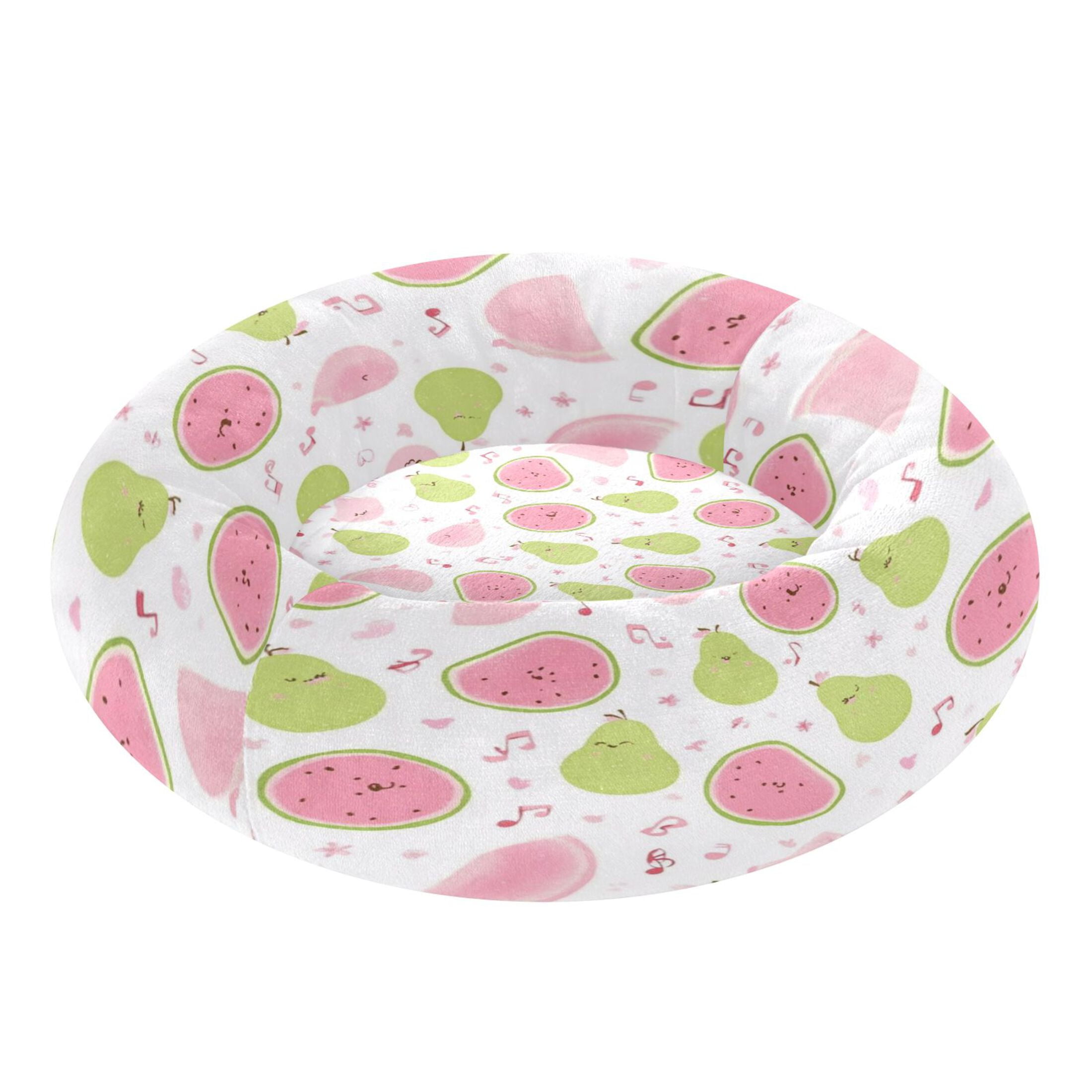 Iauyy Pet Couch Donut Cat Bed for Indoor Cats/Small Dogs Washable & Machine with Non-slip Bottom Calming Cat Furniture, Green Pear Pattern (M)