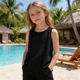 thumbnail image 5 of LIaqionyy Girls Cotton Linen Sleeveless Tank Tops Basic Summer Casual Crew Neck Blouse Solid Color Breathable Loose Vest Shirts, 5 of 7