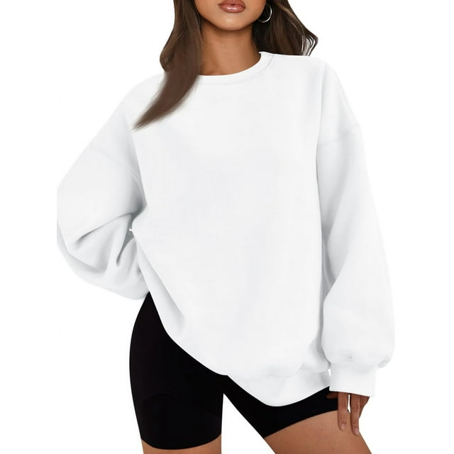 Chandails en Molleton Oversize pour Femmes Chandail à Capuchon en Polaire Col Rond Manches Longues Pulls Confortables Tenues de Mode Automne Blanc m