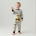 thumbnail image 2 of POPTEM Toddler Boys Cotton Pajamas Long Sleeve Excavator Printed Casual Sleepwear Sets Gray 2T, 2 of 8