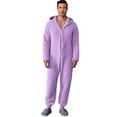thumbnail image 4 of Chrismtas Jumpsuit Pajamas for Men Long Sleeve Hooded Fleece Lined Solid Zip Up Homewear Purple L, 4 of 6