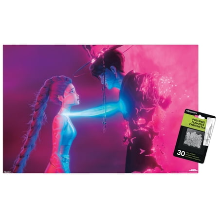 Netflix KPop Demon Hunters (2025) - Rumi & Demon Jinu Wall Poster with Push Pins, 14.725" x 22.375"