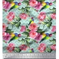 thumbnail image 1 of Soimoi Rayon Crepe Fabric Bird,Leaves & Rose Floral Print Sewing Fabric Yard 46 Inch Wide, 1 of 3