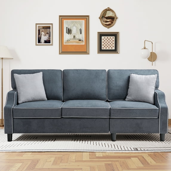 Sobaniilo 79" 3-Seat Sofa Couch Modern Upholstered 3 Seater Couch with Two Pillows for Living Room, Blue Gray