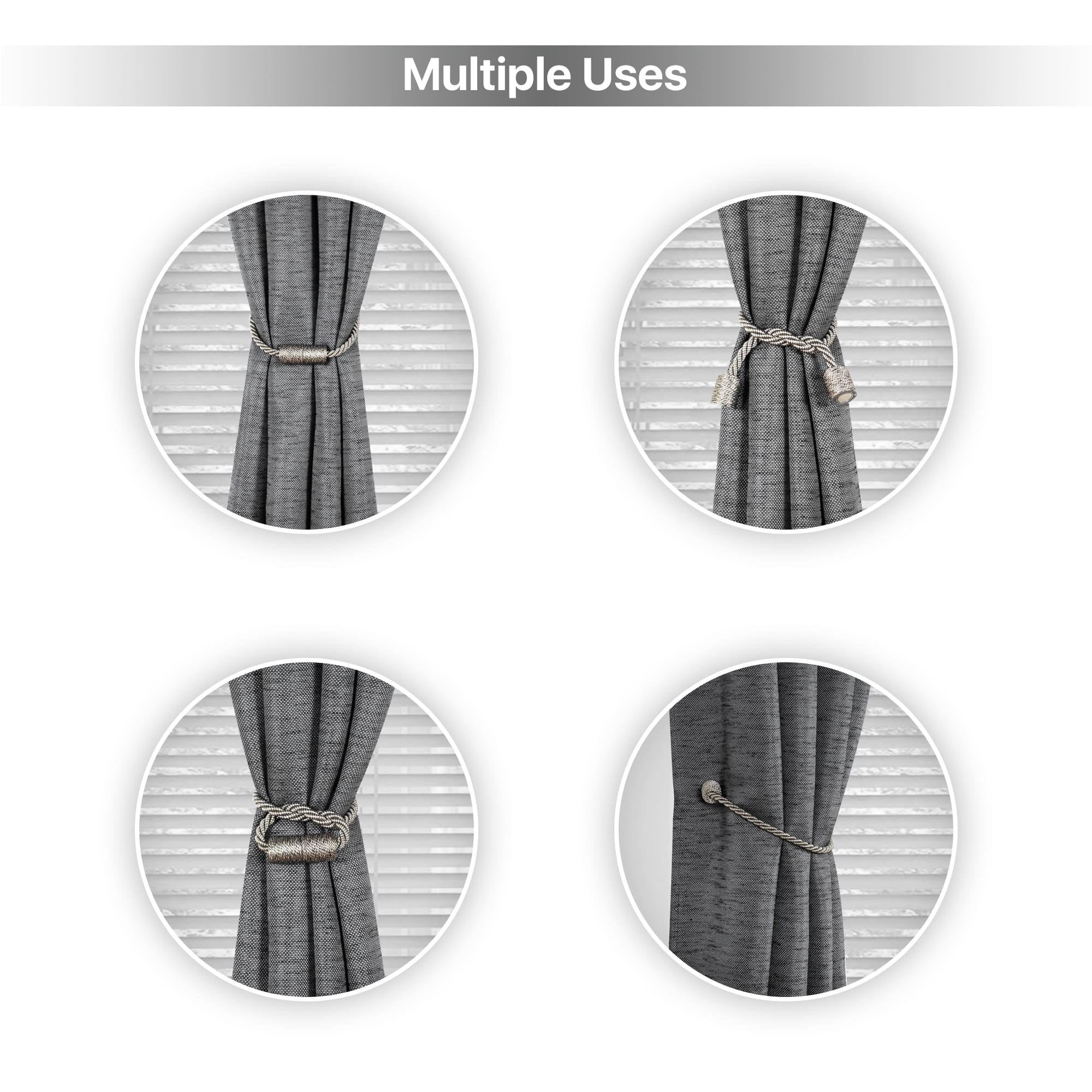 Mainstays 2-Pack Magnetic Tiebacks for Curtains, 17.5 Inch - Gray