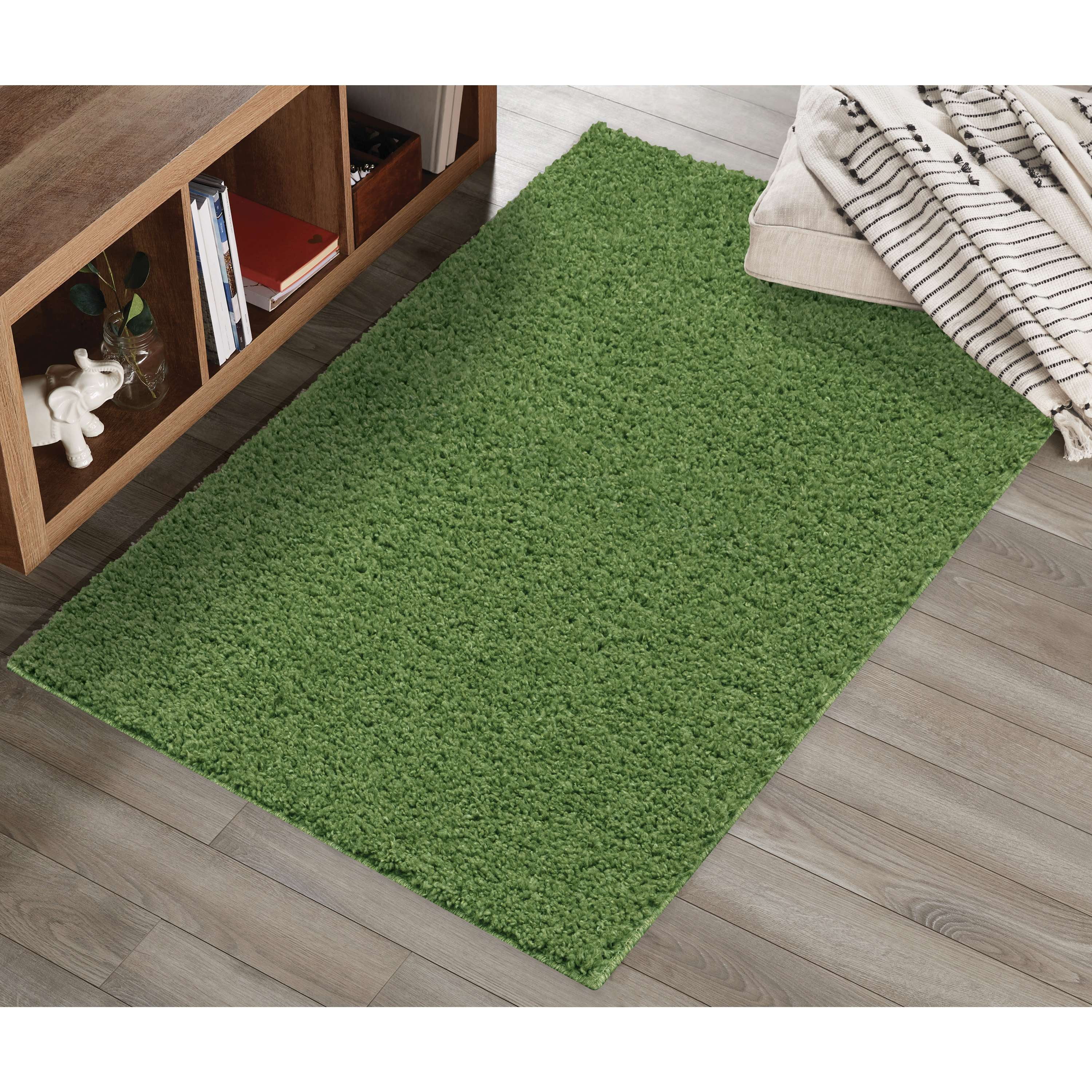 Mainstays Traditional Solid Green Shag Indoor Room Rug, 3' x 4'8"