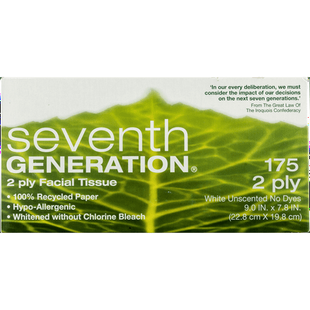 Seventh Generation 13712CT 100% Recycled Facial Tissue, 2-Ply, 175 per Box