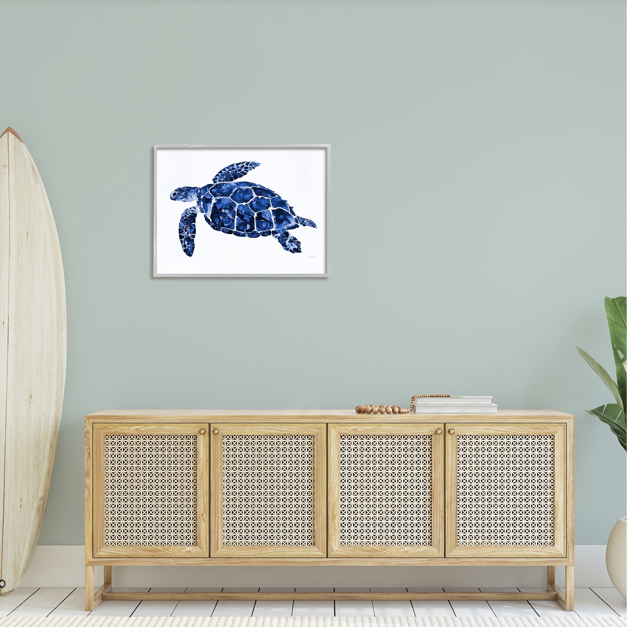 Stupell Industries Blue Speckled Sea Turtle Marine Animal Illustration Painting Gray Framed Art Print Wall Art, Design by Patti Mann