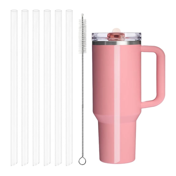 BPPEG Replacement Straws for 40oz Quencher ProTour Flip Tumbler | 8.86 Inch Reusable Straws, 6 Pack Plastic Straws, 1 Cleaning Brush, Smooth Sip Experience