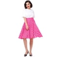 thumbnail image 5 of IBTOM CASTLE Women Pleated Vintage Skirt Floral Print A-Line Midi Skirts 50s Polka Dots Knee-Length Flared Swing Cocktail Party Dresses S Hot Pink - Polka Dots, 5 of 8