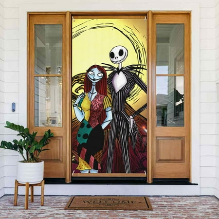 The Nightmare Before Christmas Door Cover Decorated Banner Tapestry Home Decoration Holiday Party Supplies Door Banner Porch Sign Banner 72.8 x 35.4 Inch