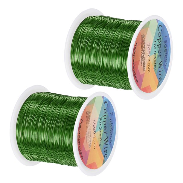 Uxcell 2 rollos de alambre de joyería de 0.4 mm 26 Gauge 328ft alambre de cuentas de cobre para hacer joyas, plantar, tejer, DIY 100m verde