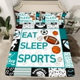 thumbnail image 2 of Homewish Kids Teens Baseball Basketball Football Print 4pcs Bed Sheets,Eat Sleep Sports King Sheets,Geometric Plaid Super Cozy Sheet Set,Microfiber Bedroom Decor, 2 of 7