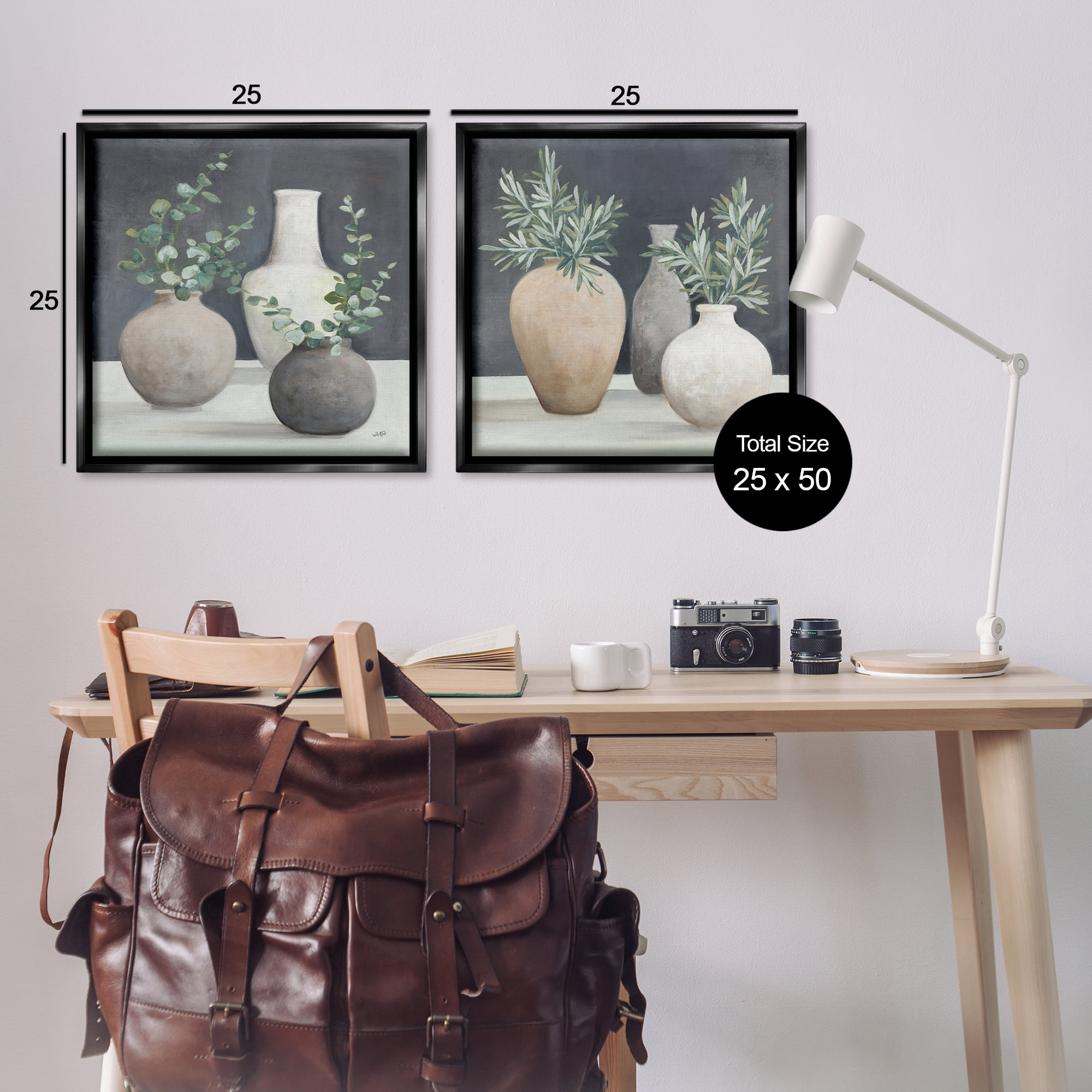 Stupell Industries Eucalyptus Greens Fresh Vessels Plants & Flowers Painting Black Floater Framed Canvas Art Print Wall Art, 25 x 25, Set of 2