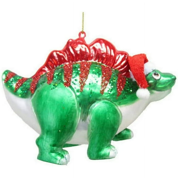December Diamonds 79-81376 Blown Glass Dinosaur with a Santa Hat Ornament 5 Inches