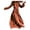 Brown, variant on Women's Dress - Round Neck A-line V Neck, Pleated Long Sleeves Solid Color, Big Swing Maxi Dress
