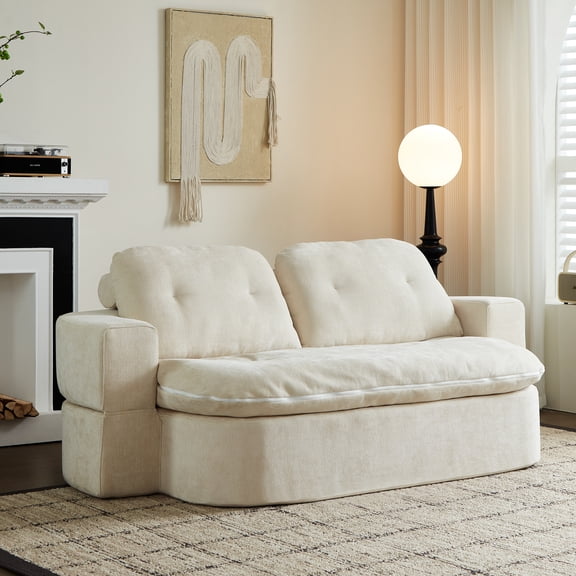 Modern Floor Sofa with 2 Pillows,Convertible Chenille Fabric Foam-Filled Sleeper Sofa Bed, no assembly required,Convertible Sofa Cushion Unfolds into Quilt,Folding Mattress for Living Room