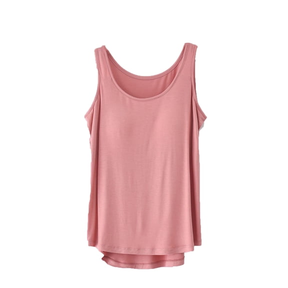 YUGYXL Women Modal Built-in Bra Tank Tops Summer Sleeveless Wide Strap Basic Sleepwear Workout Yoga Slim Padded Camisole Top Pink L