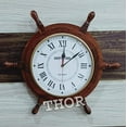 thumbnail image 2 of Nautical Collectible Decorative Wooden Ship Wheel Model Ship's Time Quartz Wall Clock 19", 2 of 5