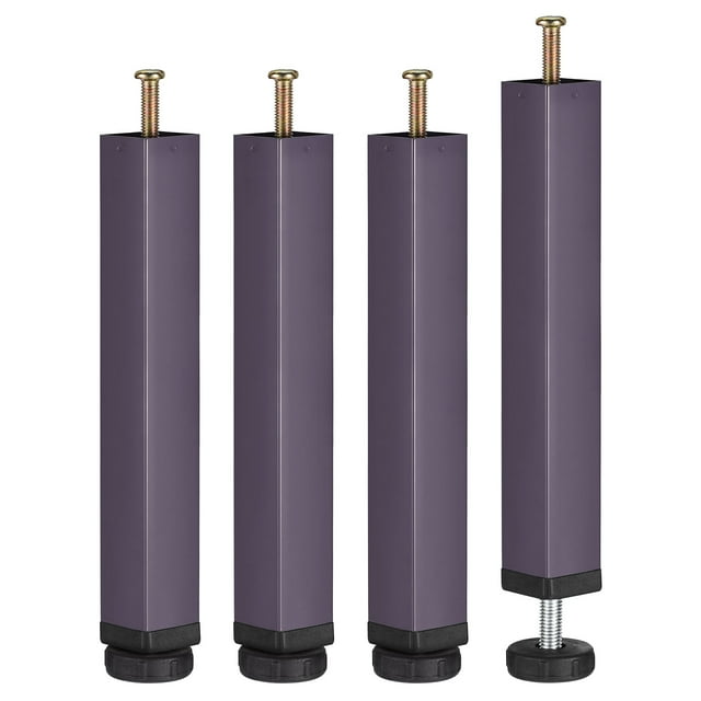 Unique Bargains 4 Pack Adjustable Height Bed Frame Support Legs, gray iron legs with a paint surface finish, height adjustable from 220mm to 255mm (8.7 to 10 inches). Designed for furniture accessories, featuring rubber pads for non-slip stability and floor protection.