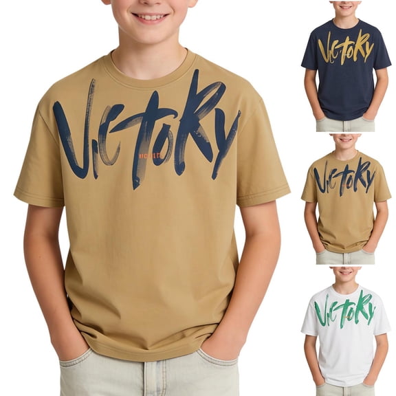 WAVSUF Kids Boys Graphic T-Shirt Lightweight Crew Neck Short Sleeve Summer Casual Trendy Tee Navy Size 9-10