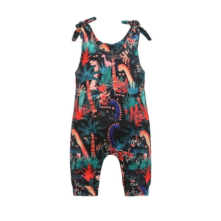 

TheFound Summer Lovely Infant Baby Girls Boys Rompers Animal Printed Strap Sleeveless Lace Up Jumpsuit