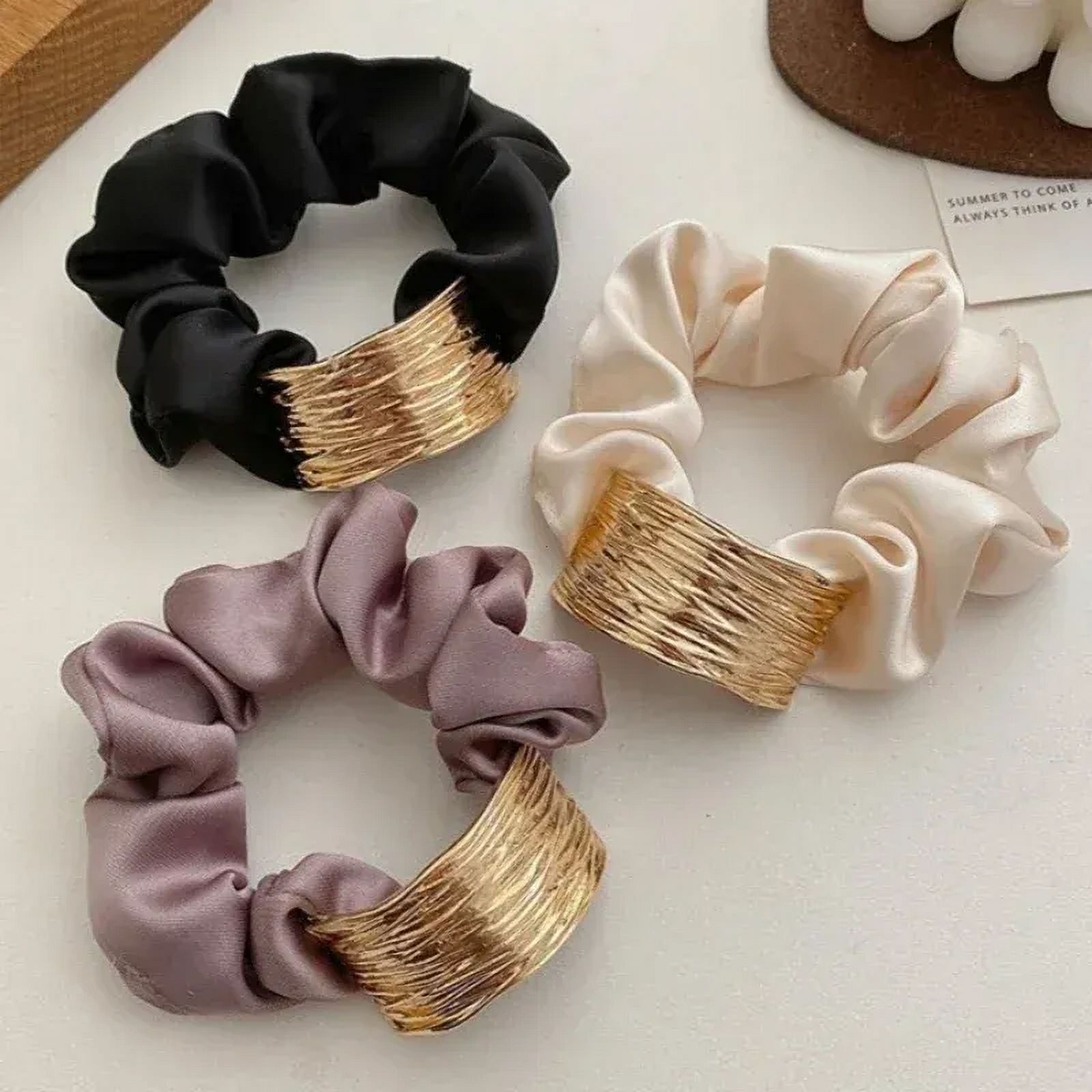 Korean Metal Satin Large Intestine Ring Women Rubber Bands Hair Ties Hair Rope Girls Ponytail Holder Headdress Hair Accessories