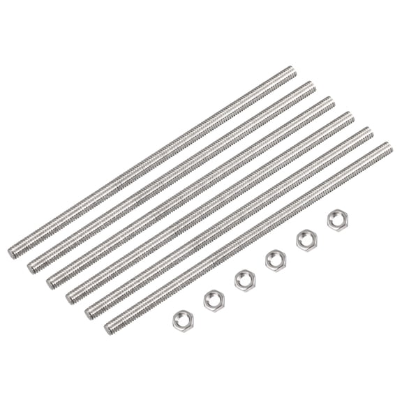 Uxcell 12Pack M3 x 400mm Fully Threaded Rod w 12Pack Hex Nuts, 0.5mm Pitch 304 Stainless Steel Right Hand Threaded Rod