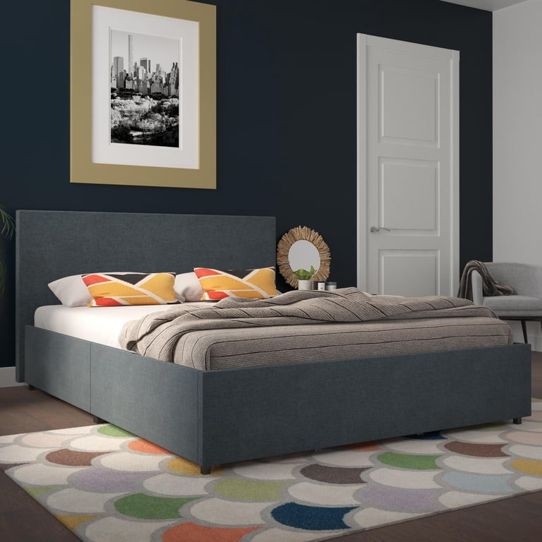 Novogratz Kelly Upholstered Storage Bed Frame, Full, Navy Blue