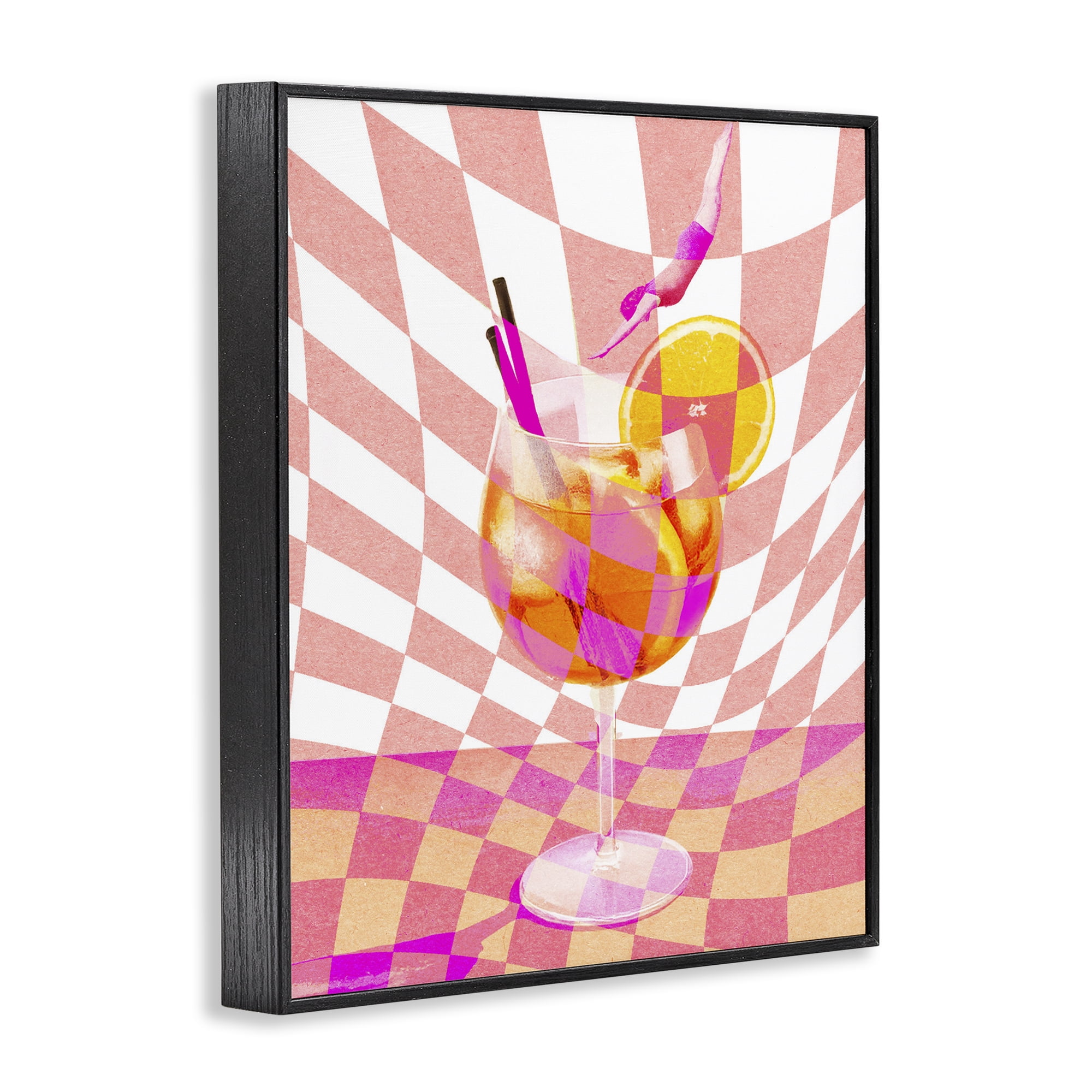 Retro Checkered Summer Cocktail Black Framed Giclee Art, design by Lil' Rue