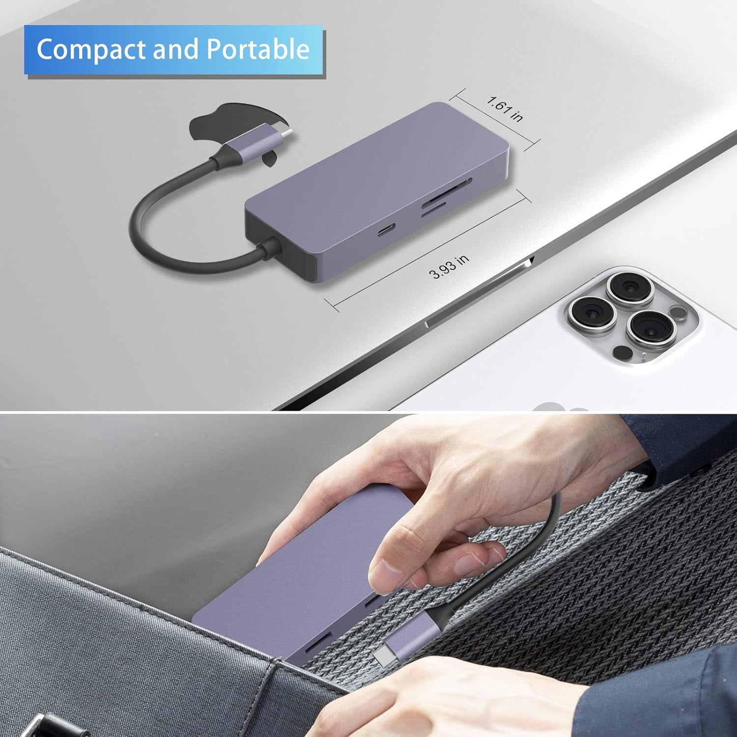 USB C Hub, Adapter USB C Dongle for MacBook Pro/Air Ipad Pro, 6 in 1 USB C to HDMI Multport Adapter, for Laptop, Surface Pro 8 and More(4K HDMI USB 3.0 SD/TF Card Reader 100W PD)