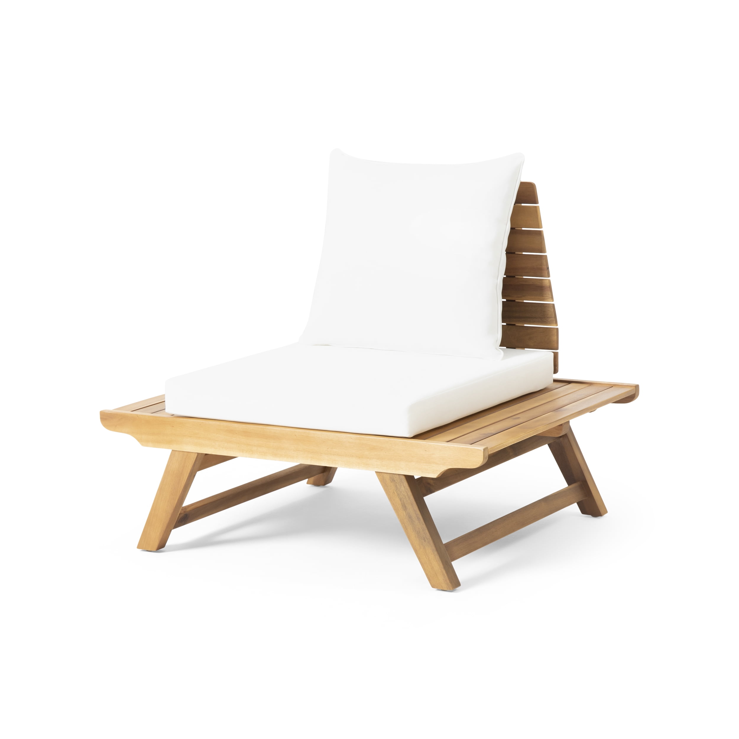 Outdoor Single Acacia Wood Club Chair, Leisure Relax Seat for Patio Garden, White