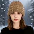 thumbnail image 2 of AWZXDE Versatile Winter Knit Hat with Warm Bead Dome Solid Design for Cold Weather Khaki, 2 of 4