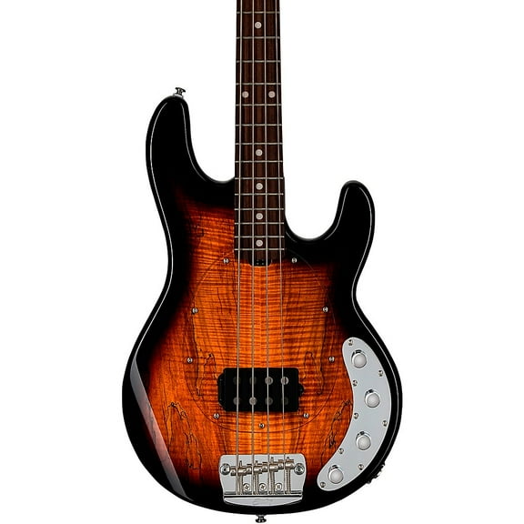Sterling by Music Man StingRay RAY34 Spalted Maple Top Bass Guitar - 3-Tone Sunburst