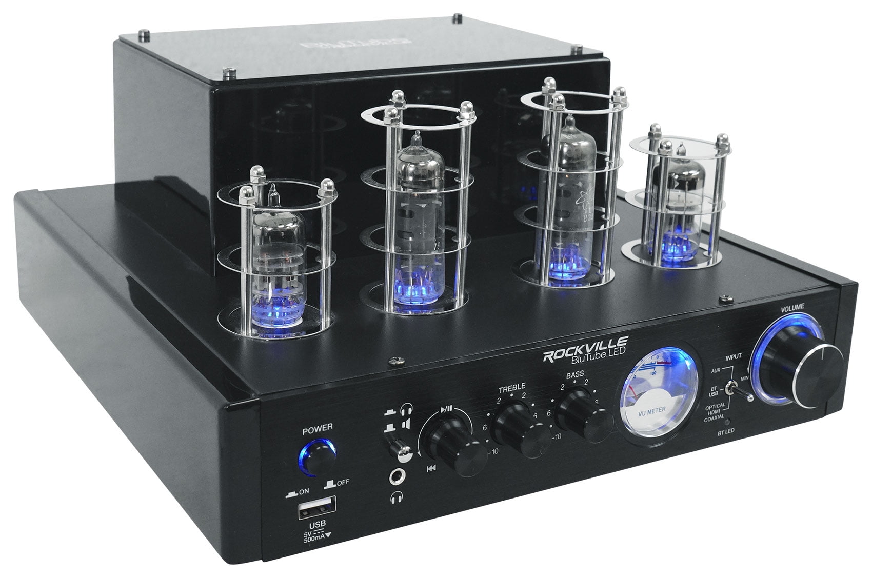 Rockville BluTube LED Bluetooth Tube Amplifier+Bookshelf Speakers+Stands+8" Sub