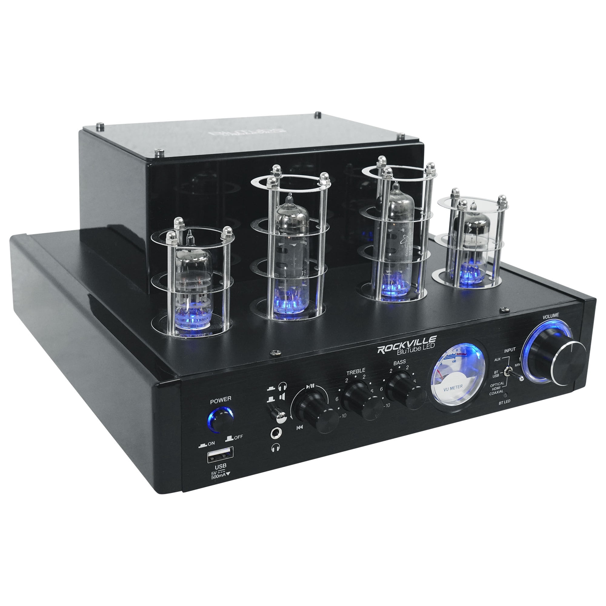 Rockville BluTube LED 70w Bluetooth Tube Amplifier/Home Stereo Receiver in Black