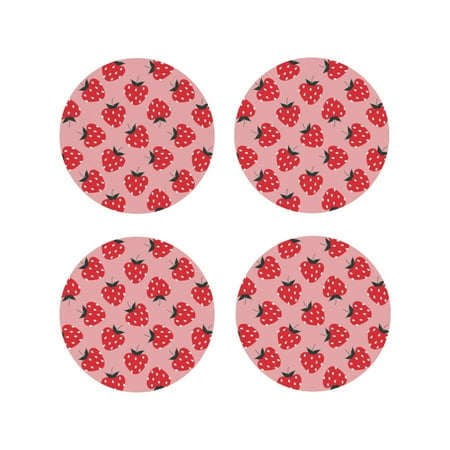 

Drink Coasters Set of 4 cartoon strawberries print Leather Coasters for Coffee Table Protector Heat Resistant Cute Coasters for Home Decor Housewarming Gifts Bar Kitchen 4 Inch Round Shape