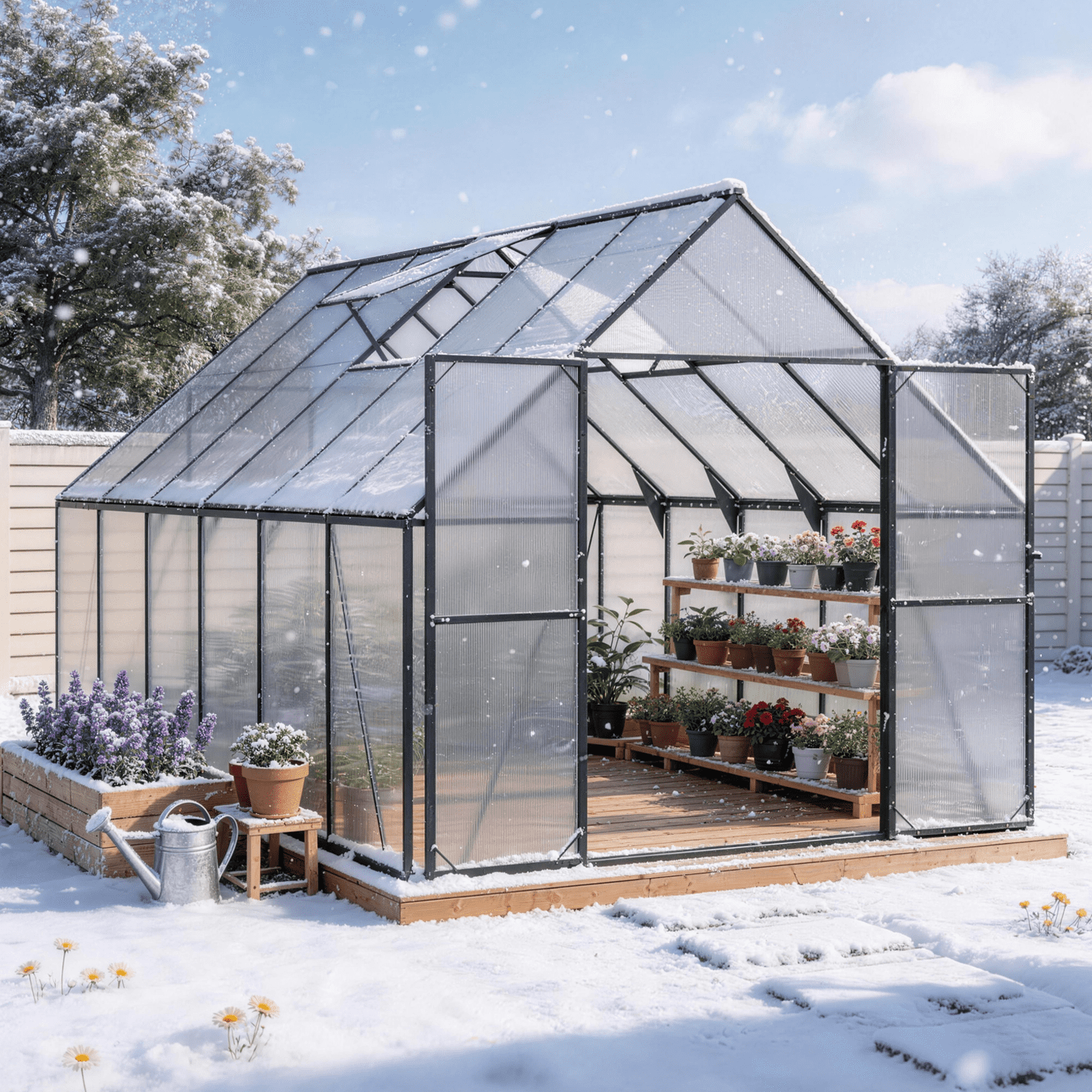 BaPiPro 12x8 ft Heavy-Duty Walk-in Greenhouse, Polycarbonate Panels, Aluminum Frame, UV-Protected Waterproof Outdoor for Garden Backyard Plant Growing