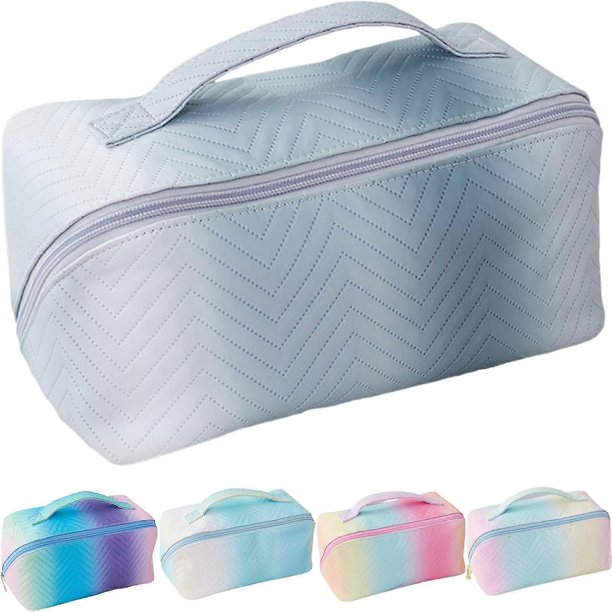 Makeup Bag Travel Cosmetic Bag Large Makeup Bags for Women Leather Waterproof Black White Makeup Bags Organizer Big Toiletry Bag with Compartments Tra