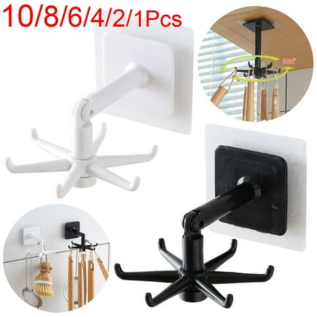 

360 Degrees Rotated Kitchen Hooks Self Adhesive 6 Hooks Home Wall Door Hook Handbag Clothes Ties Bag Hanger Hanging Rack Kitchen