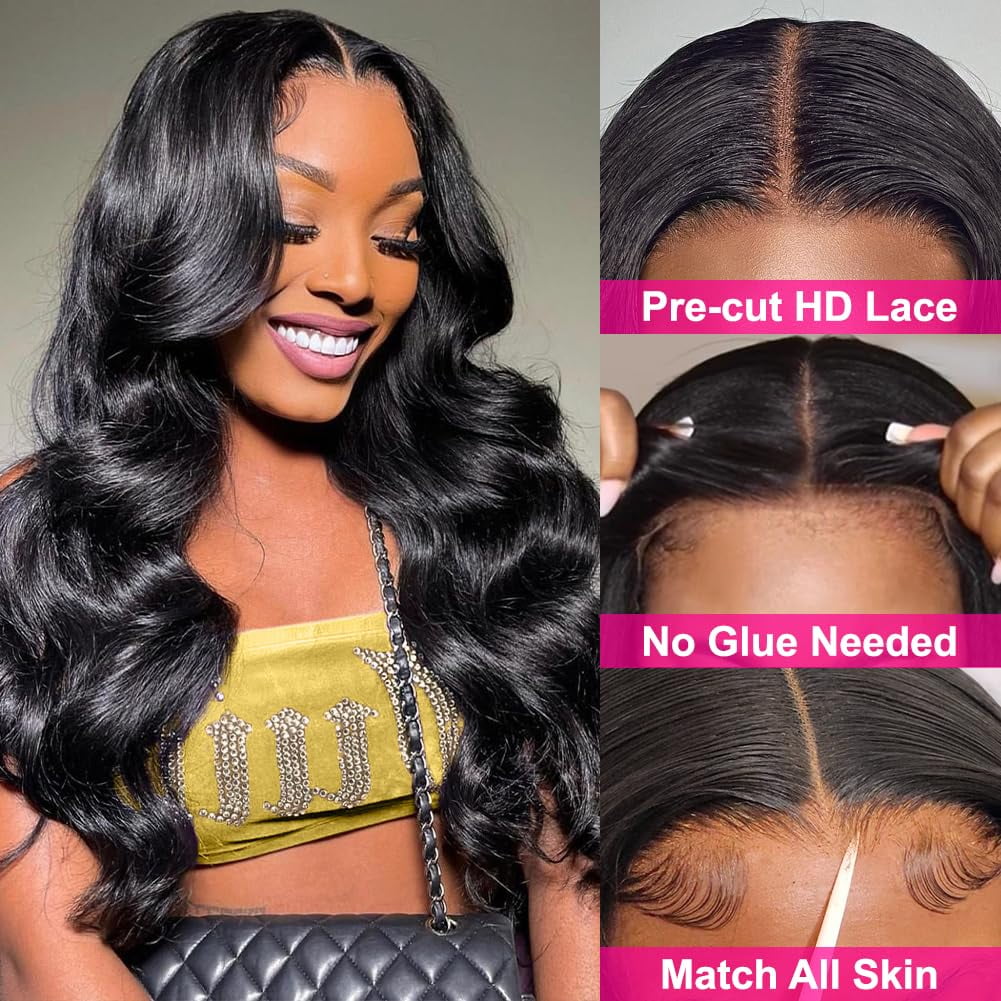 5x5 HD Lace Closure Wigs Human Hair Wear and Go Glueless Wigs Human Hair Pre Plucked Pre Cut 180% Density, 20 Inch 5x5 Body Wave Closure Human Hair Wig for Beginner Friendly Natural Black