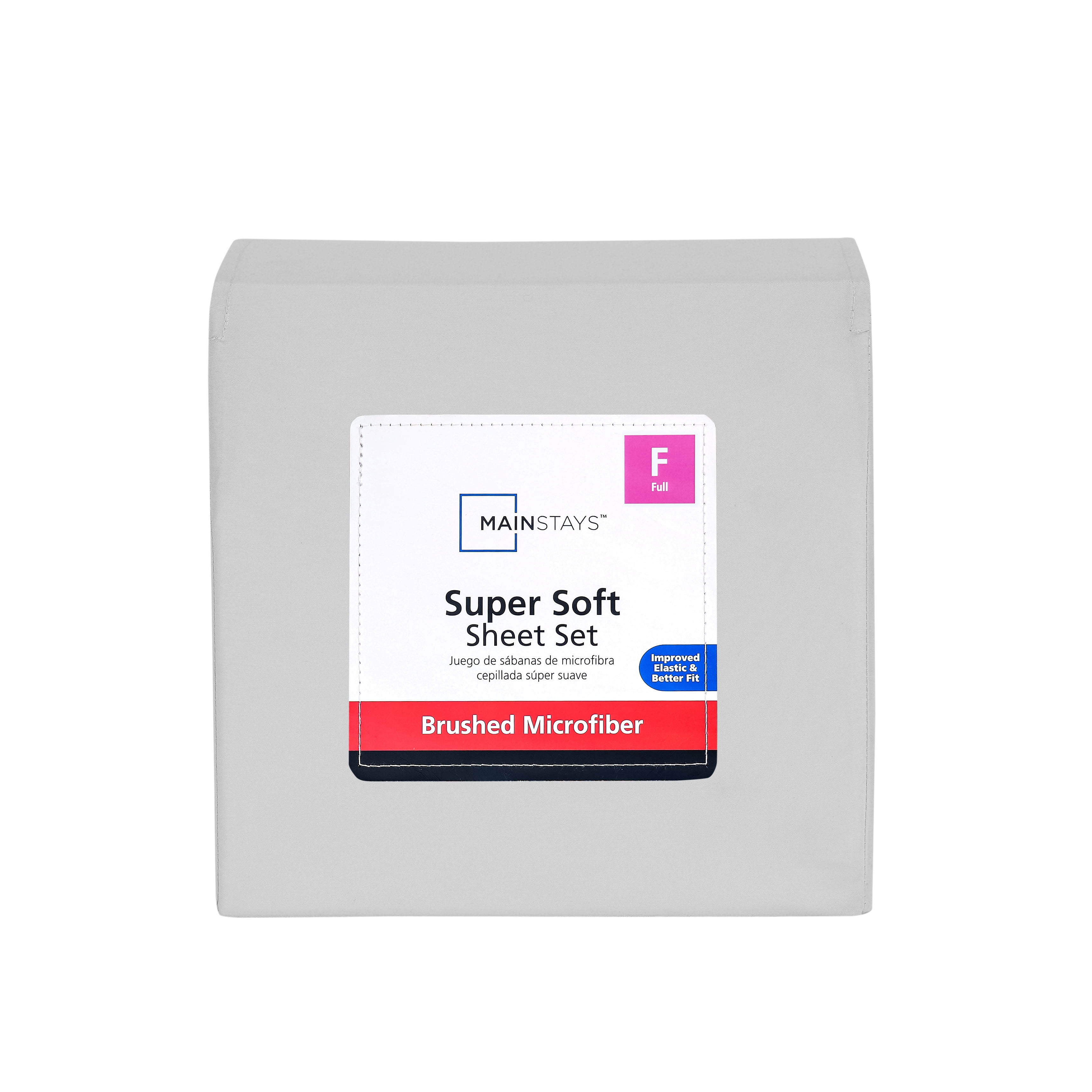 Mainstays Super Soft Brushed Microfiber Bed Sheet Set, Light Silver Gray, Full, 4 Piece