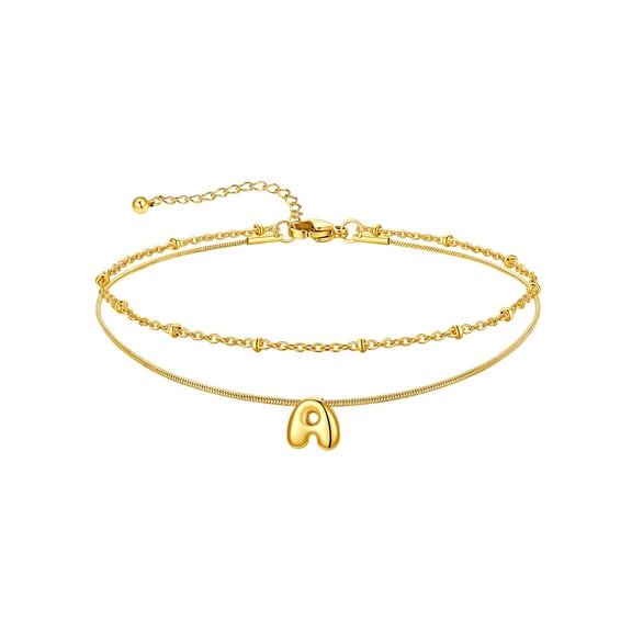 U7 Gold Plated Ankle Bracelets for Women Layered Initial A Alphabet Anklets Adjustable Waterproof Summer Beach Foot Jewelry
