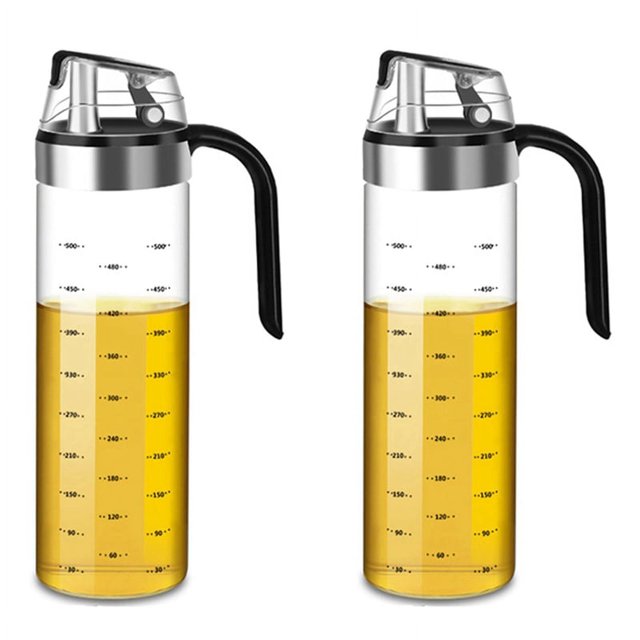 2X Botella dispensadora de aceite de oliva Contenedor de condimentos con tapa automática y vinagrera de vidrio a prueba de fugas para cocina A