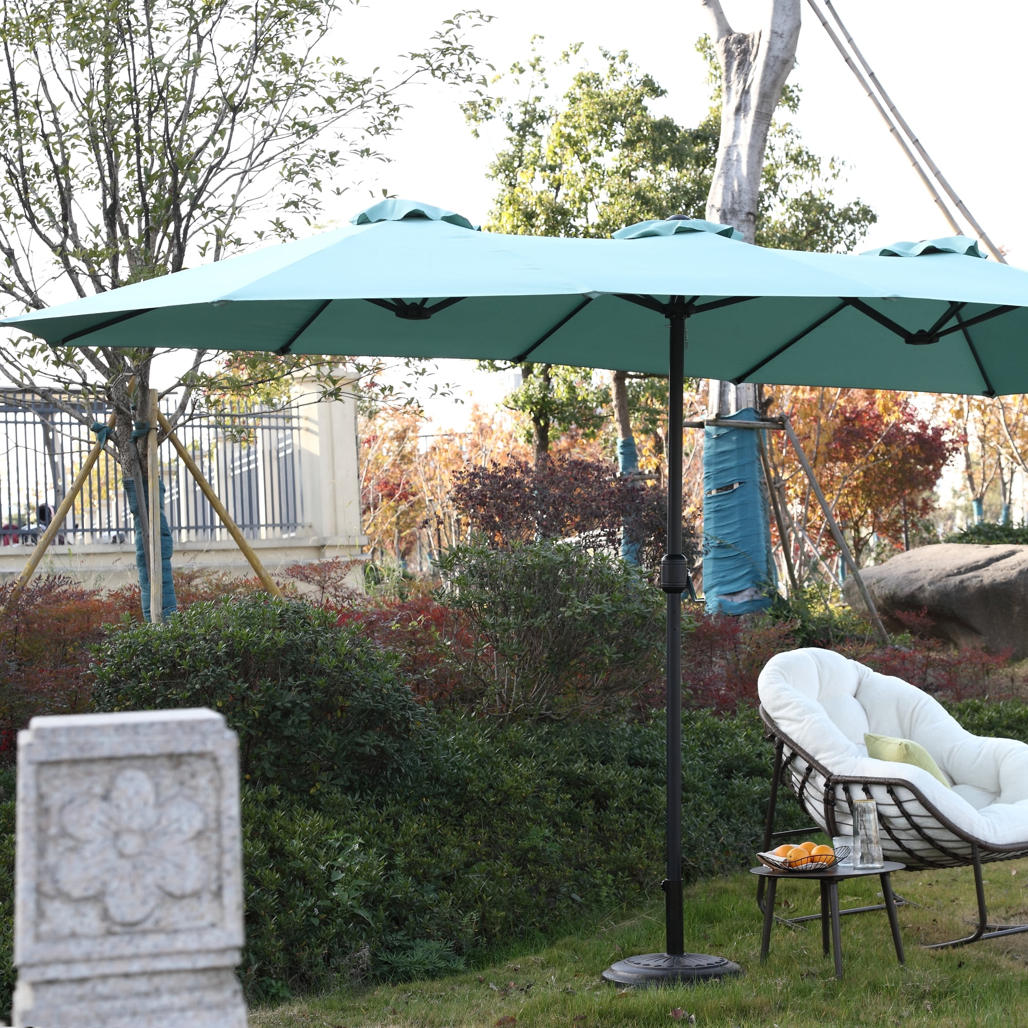 Leumius Large Patio Umbrella,Outdoor Double-Sided Rectangle Big Market Umbrella with Crank Stand,Outside Umbrellas for Poolside Lawn Backyard,Light Green(No Base)