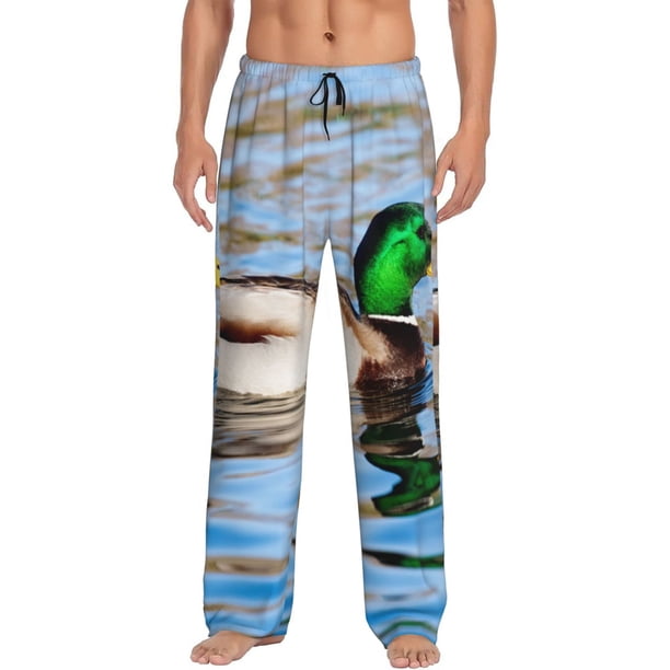 Fotbe Mallard Duck Swimming In A River Pantalones de Pijama para Hombre, Pantalones de Dormir, Pantalones de Casa con Cintura Ajustable y Bolsillos-Medium