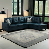 Hommoo L Shaped Sectional Couches and Sofas, 4-Seat Semi Semi PU Synthetic Leather Sectional Sofa Sets, Modern Living Room Furniture Sets, 17.5'' Back Height, Peacock Blue(No Ottoman)