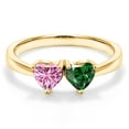 thumbnail image 3 of Gem Stone King 18K Yellow Gold Plated Silver Ring Heart Shape Pink Moissanite and Nano Emerald Green (1.00 Cttw, Size 7), 3 of 6